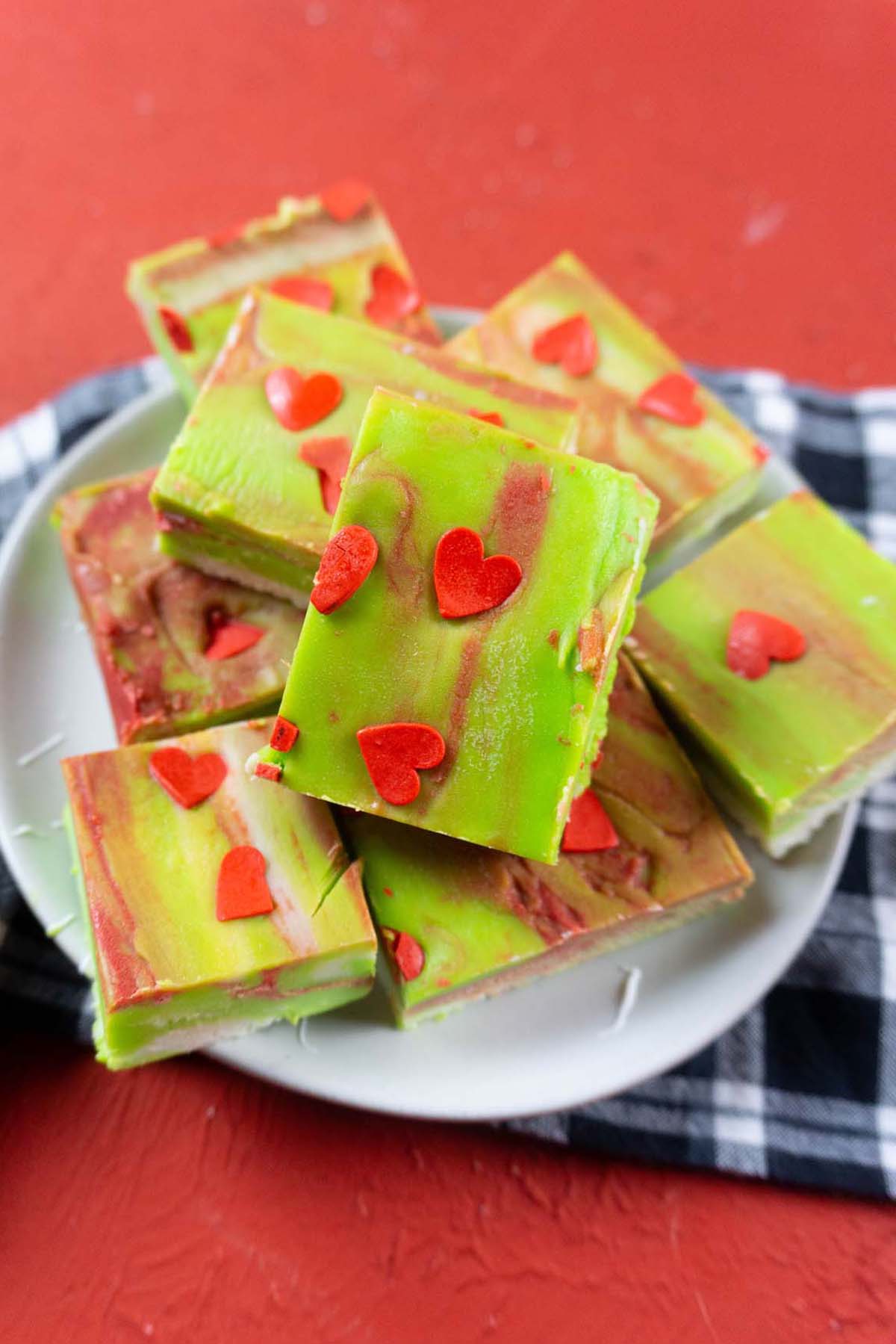 easy Grinch fudge on a plate.
