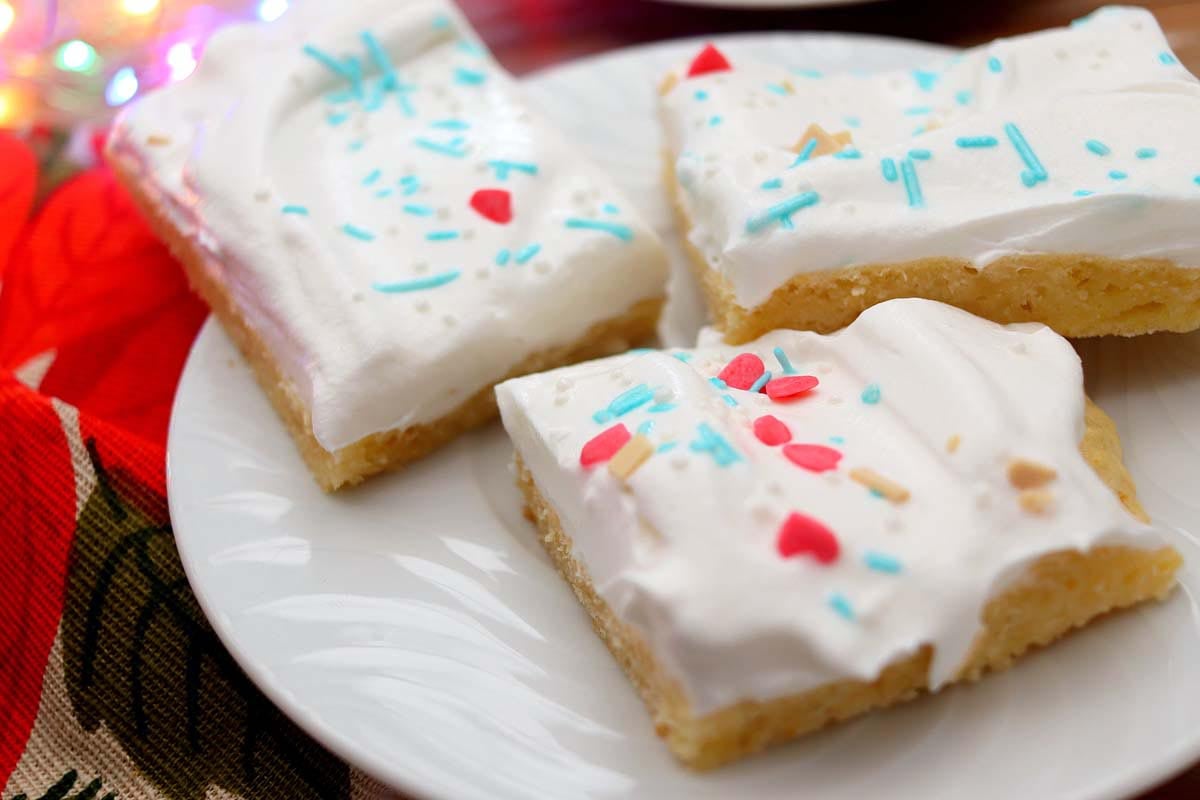 frosted sugar cookie bars.