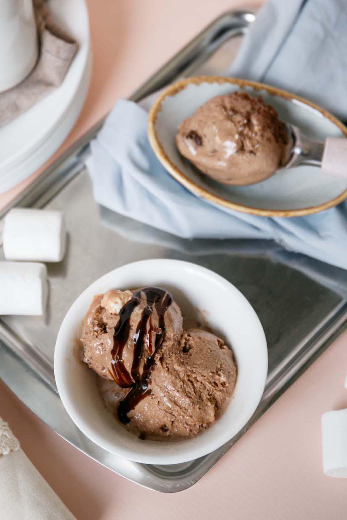 chocolate ice cream in a bowl.