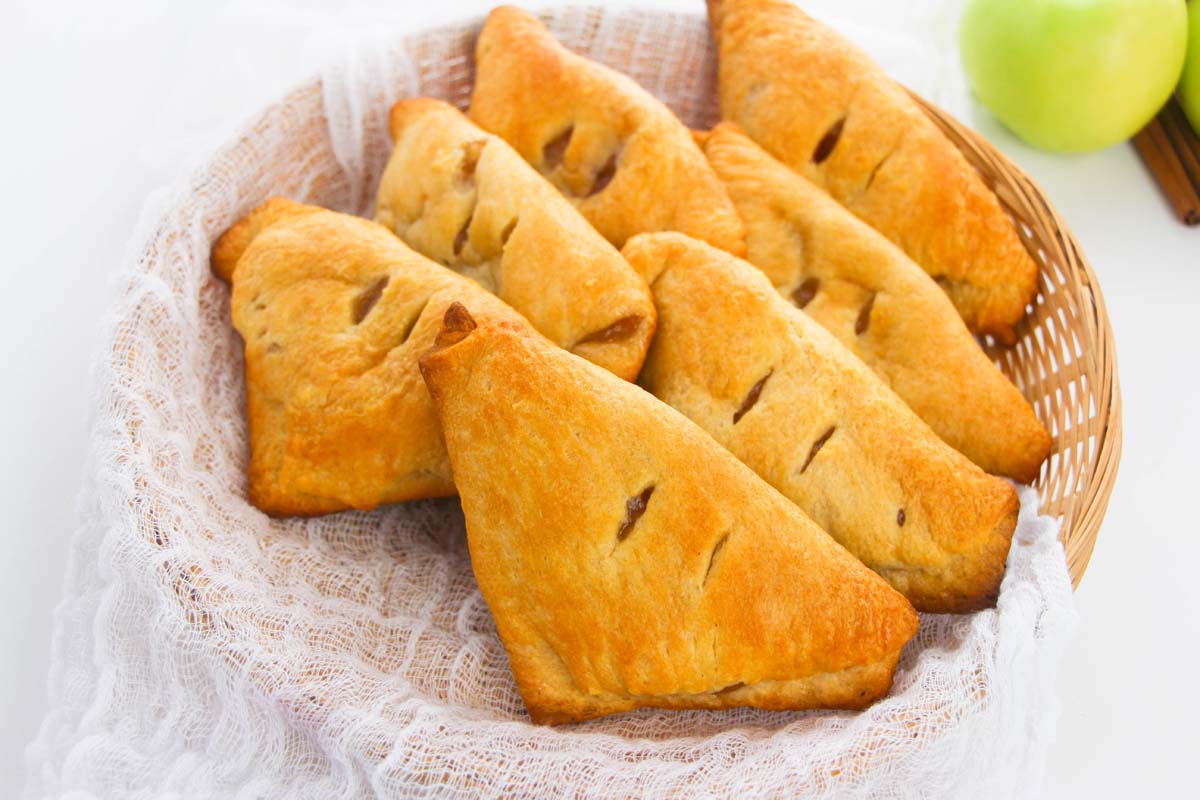 apple turnovers in a basket.