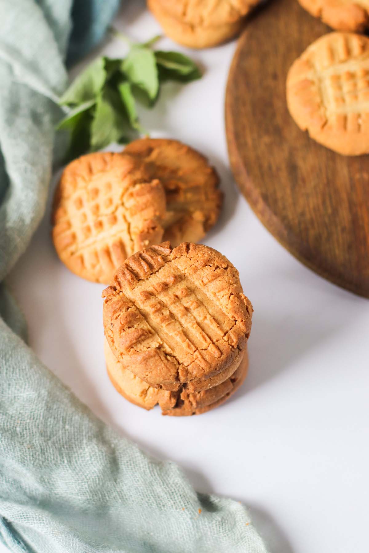peanut butter cookies stacked.