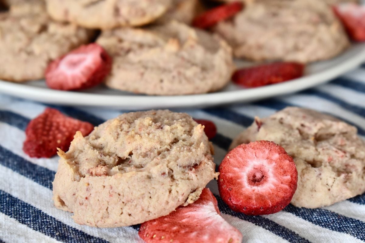 Strawberry Cheesecake Cookies with freeze dried strawberries. 