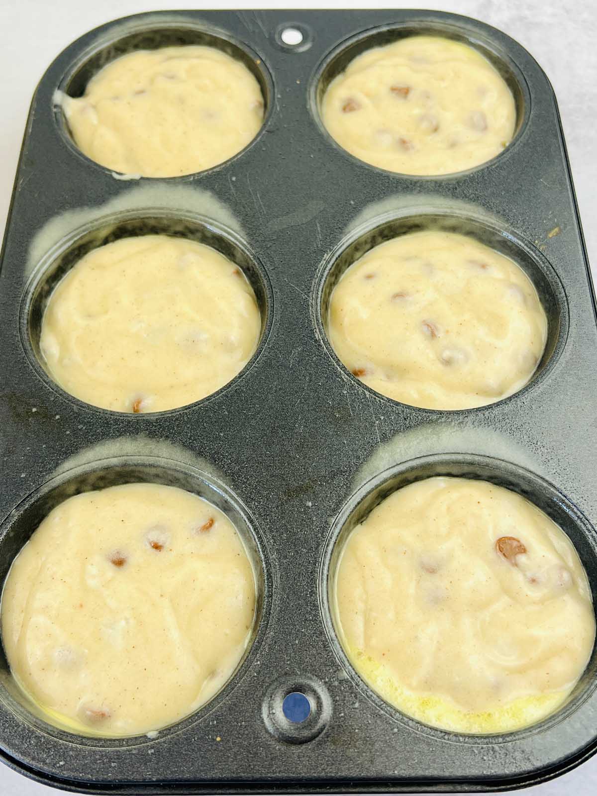 Batter in the muffin tin.