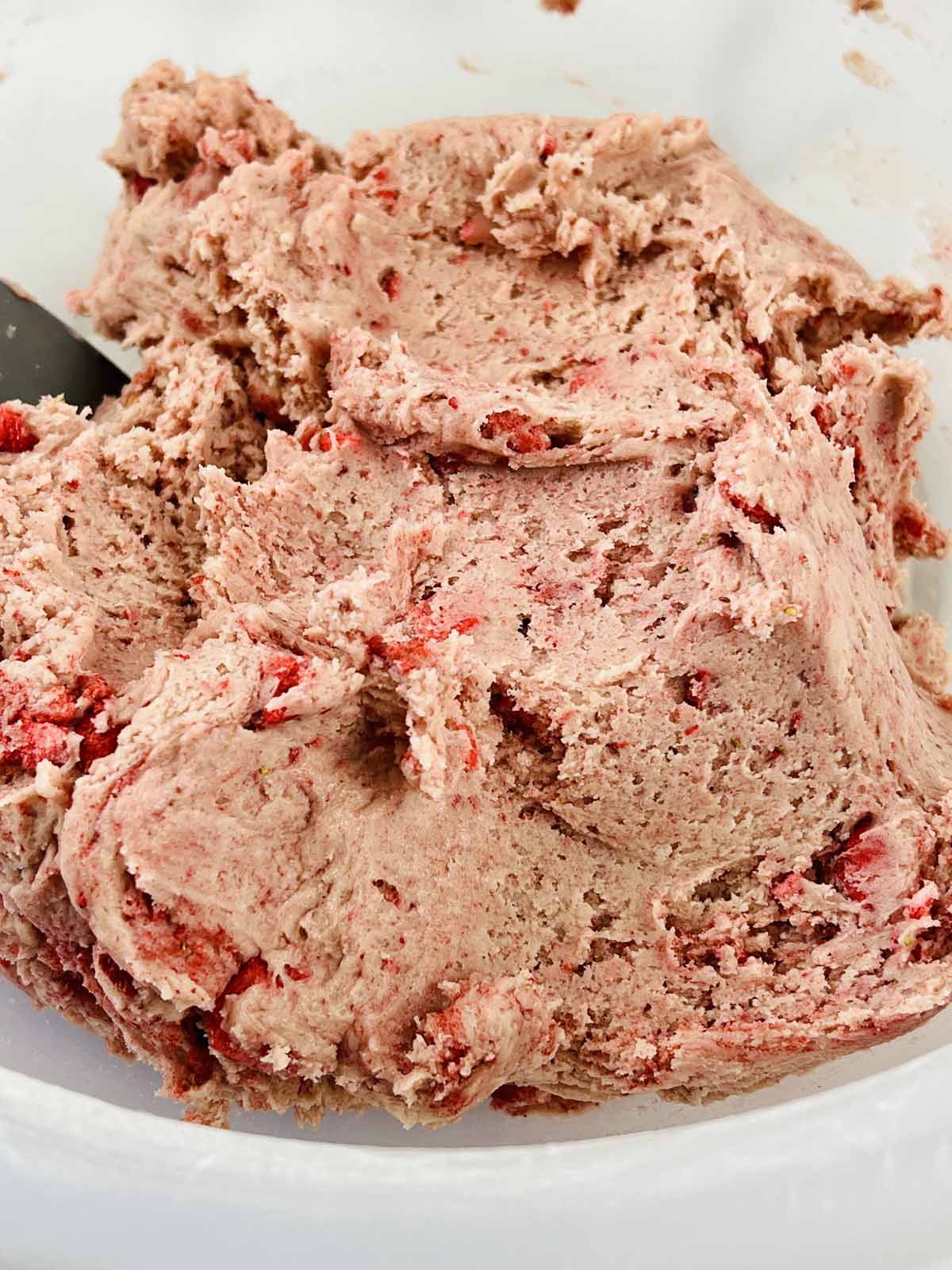 Strawberries mixed into the cookie dough.