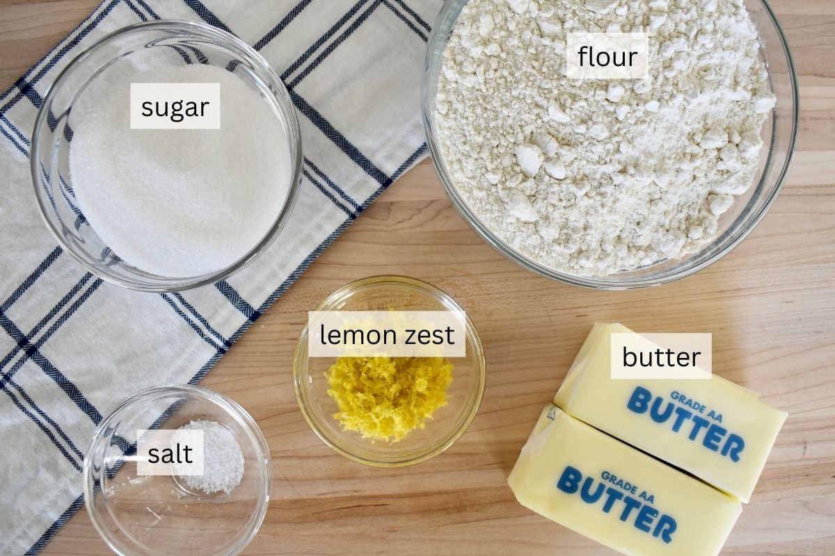 Ingredients including butter, sugar, and flour. 