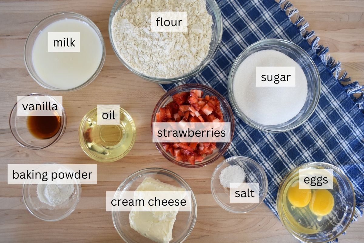 Ingredients include flour, sugar, oil, eggs, and salt. 